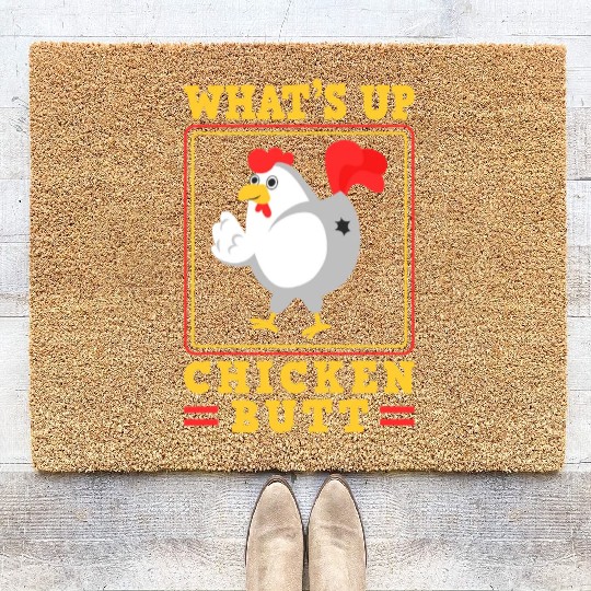 Funny Farmer Animal Pet Whats Up Chicken Butt Coir Doormats