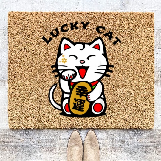 Lucky Cat Maneki-Neko Japanese Luck Feng Shui Coir Doormats