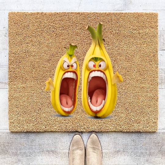 Two bananas with angry face screaming cartoon Coir Doormats