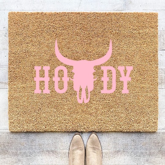 Howdy Cow Skull Western Cowboy Cowgirl Rodeo Howdy Coir Doormats