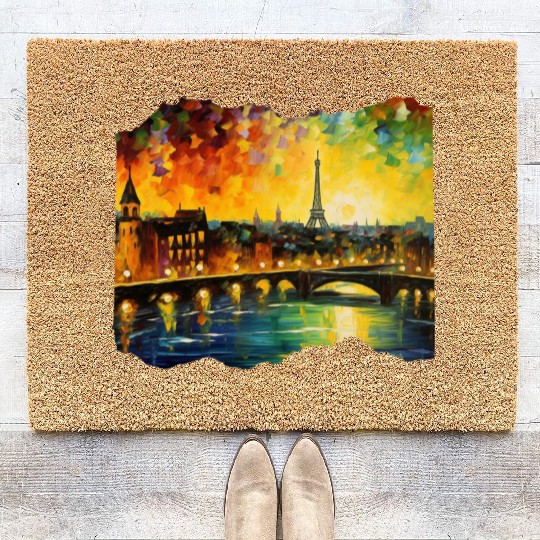 Starry Night over Paris Van Gogh Eiffel Tower Coir Doormats