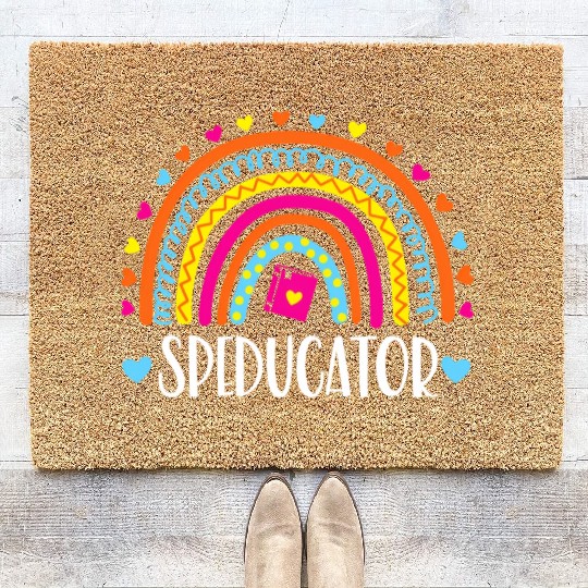 Speducator Rainbow Heart Special Education Teacher Coir Doormats