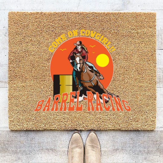 Cowgirl Barrel Racing Sport Come On Cowgirl Art Coir Doormats