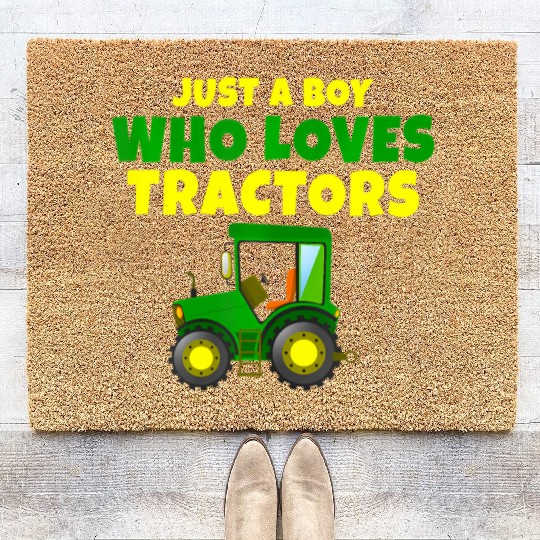 Just A Boy Who Loves Tractors Farmer Coir Doormats