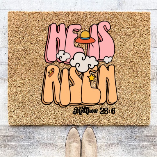 He Is Risen Modern Christian Easter Coir Doormats