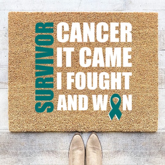Ovarian Cancer Fight Cancer Ribbon Coir Doormats