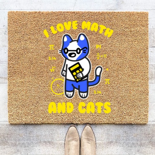 I Love Math And Cats Pi Day Teacher Cat Coir Doormats