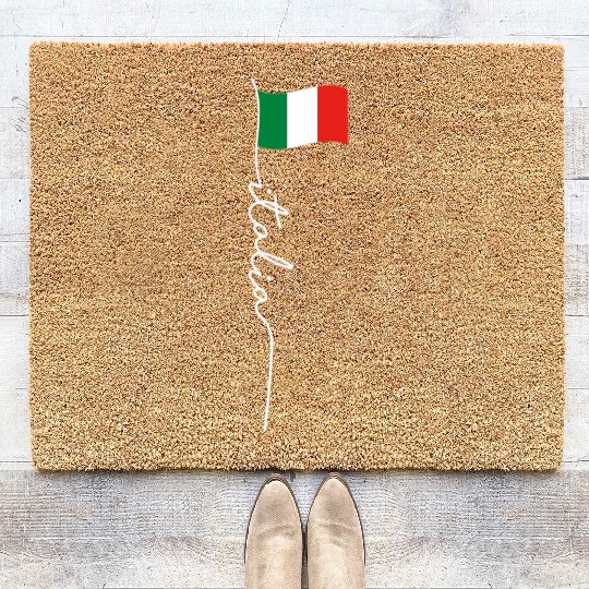 Italy Signature Flag Pole Elegant Patriotic Italia Coir Doormats