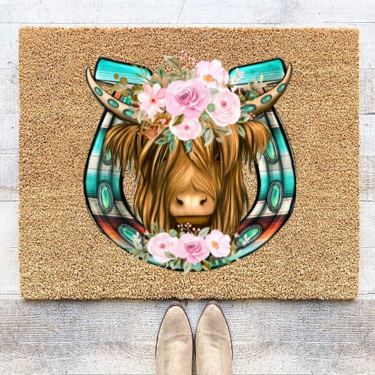 Loves HigHiand Cow Flower Coir Doormats