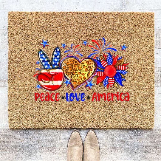 Peace Love America US Flag Fourth Wo 4th Of July P Coir Doormats