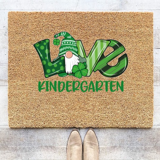 Love Gnome Kindergarten St PatricDay Teacher Or St Coir Doormats