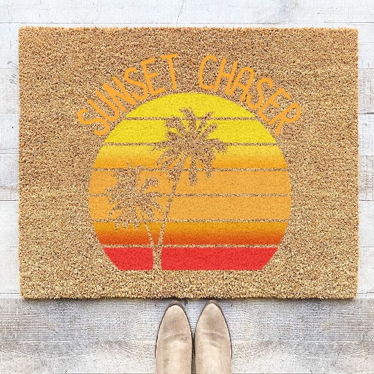 Sunset Chaser Beach Vacation Palm Tree Sand And Su Coir Doormats