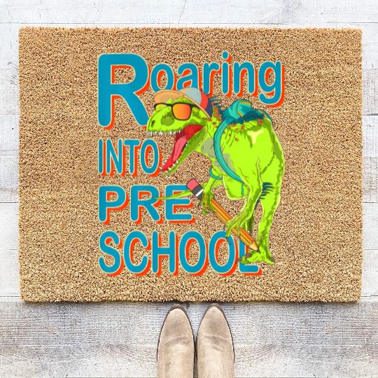 Roaring into Preschool Dinosaur T Rex Back to Scho Coir Doormats