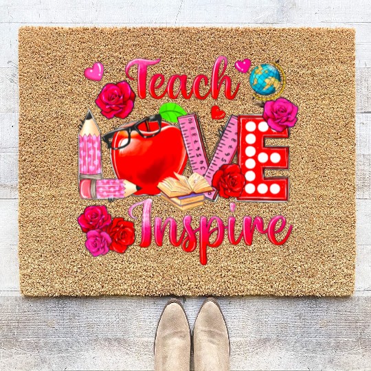 Teacher Love Inspire Floral Pencil Back To School Coir Doormats