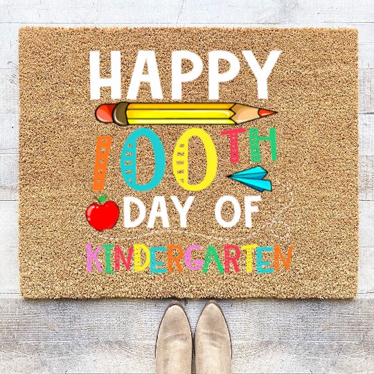 100 Days Of Kindergarten Happy 100Th Day Of School Coir Doormats
