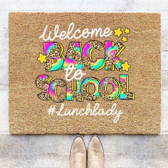 Leopard Welcome Back To School Lunch Lady Life Coir Doormats