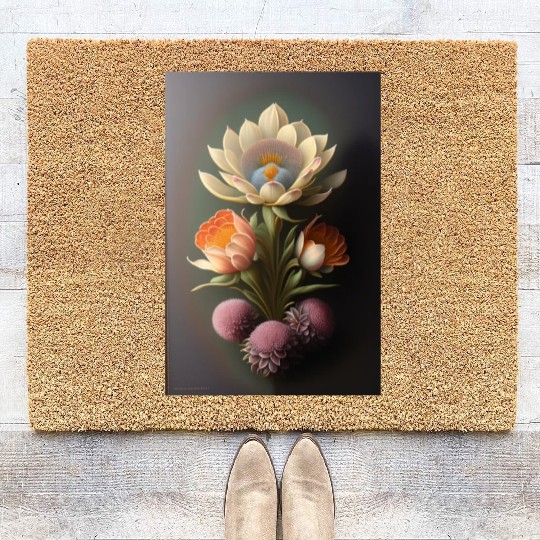 a painting of a flower on a gray background 1 Coir Doormats