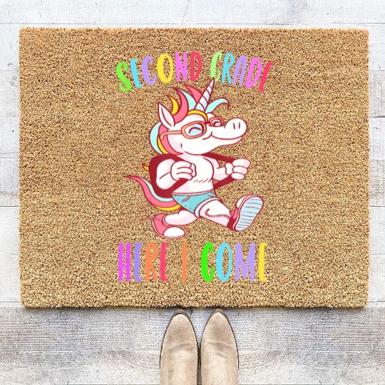 Second Grade Here I Come Unicorn Rainbow Back to S Coir Doormats
