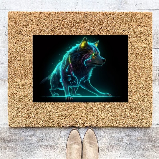 Neon Moon Wolf Coir Doormats