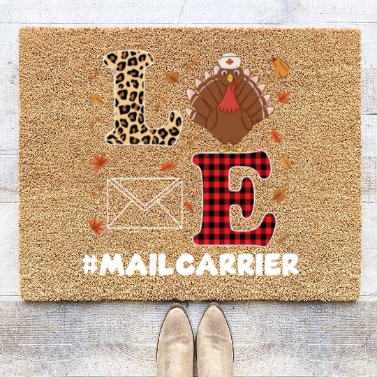 Great Mail Carrier Thanksgiving Turkey Outfit Coir Doormats