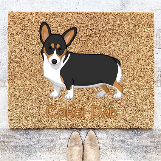 Black Tricolor Pembroke Corgi Dad Dog Coir Doormats