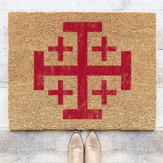 Distressed Jerusalem Cross Knights Templar Coir Doormats