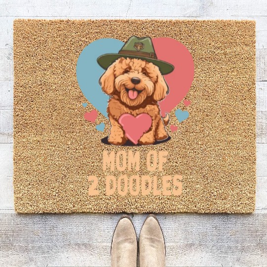 Mom Of Two Doodles Goldendoodle Dog Doodle Mama Coir Doormats