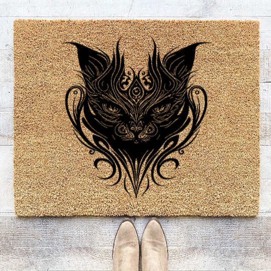 Tattoo Cat In Geometric Lines Style Coir Doormats