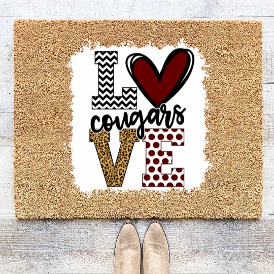 Cougars Mascot Love School Spirit Fantastic Coir Doormats