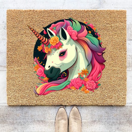 Whimsical Charm A Cool and Colorful Fantasy Unicon Coir Doormats