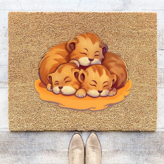 Sleeping lion cubs Coir Doormats