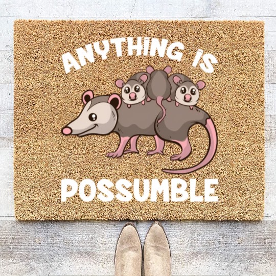 Opossum Anything Is Possumble Possum Family Coir Doormats