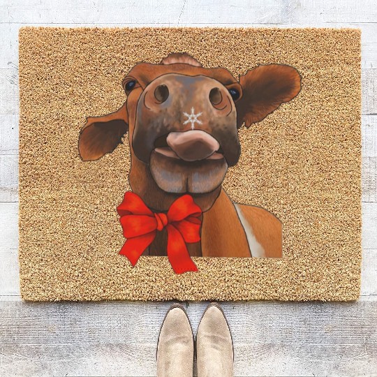 Christmas Cow Coir Doormats Cow Farming Farmer