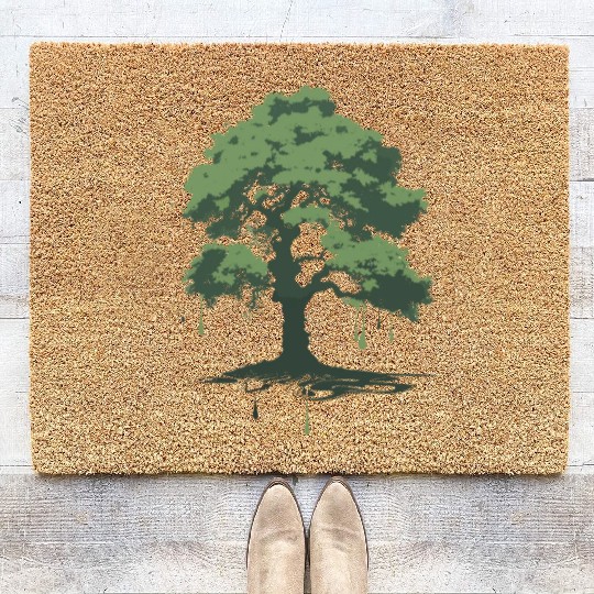 A green oak tree ink drawing Coir Doormats