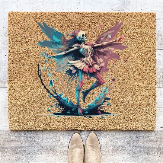 Watercolor Skeleton Fairy Gothic Fairycore Grunge Coir Doormats