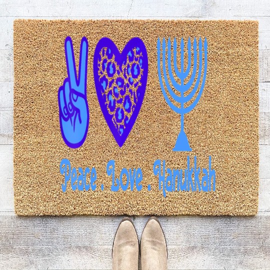 Peace Love Hanukkah 2021 Jewish Menorah Hanukkah C Coir Doormats