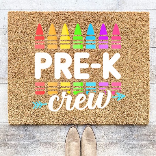 Pre-K Crew Teacher Team Squad Hello Back School Gr Coir Doormats