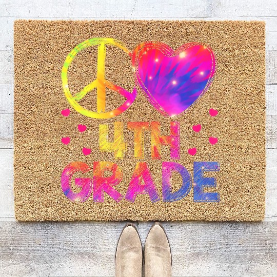 Tie Dye Peace Love 4th Grade Teacher Student Back Coir Doormats