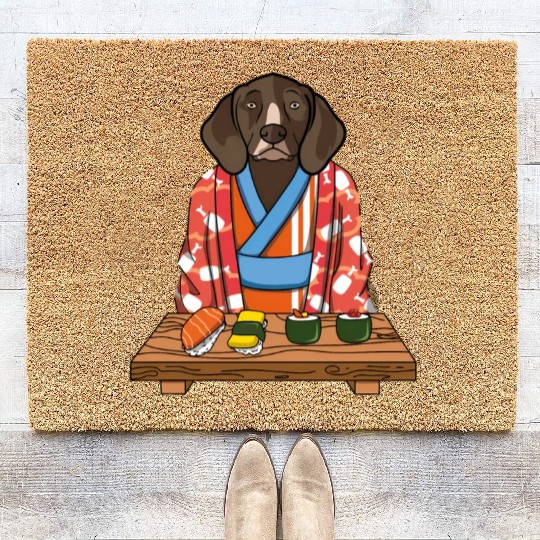 Kawaii Japanese German Shorthaired Pointer Kimono Coir Doormats