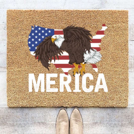 Us Flag Merica Pride Patriot Proud American Bald Coir Doormats