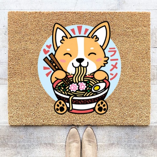 Kawaii Ramen Anime Dog Corgi Japanese Noodles Coir Doormats