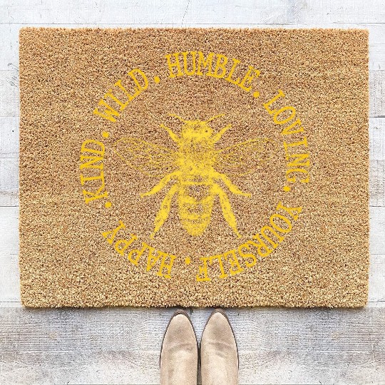 Happy Kind Wild Humble Loving Yourself Bumblebee Coir Doormats