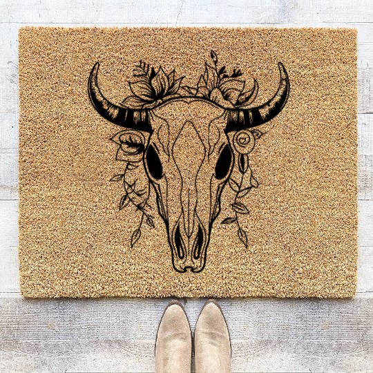 Cow Skull Boho Coir Doormats