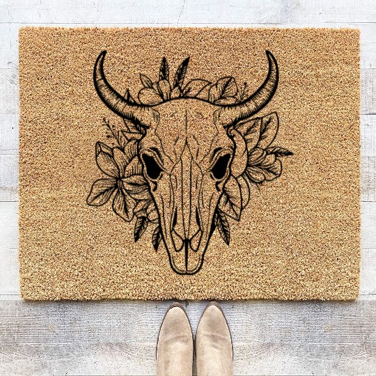 Cow Skull Boho Coir Doormats