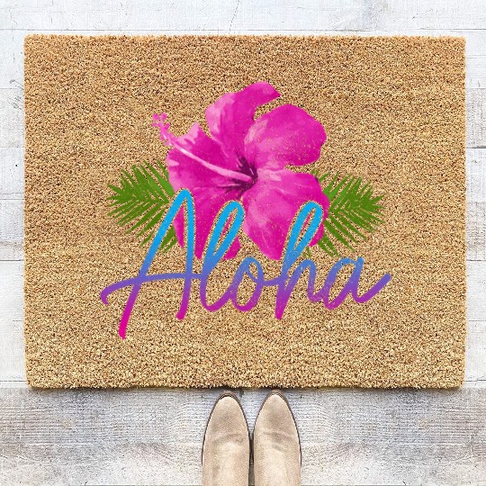 Aloha Hawaiian Islands Hawaii Surf Hibiscus Coir Doormats