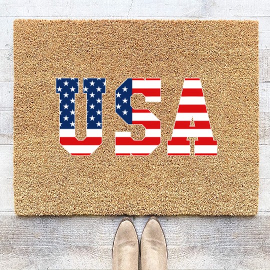 Usa Patriotic American Flag Red White Blue Coir Doormats