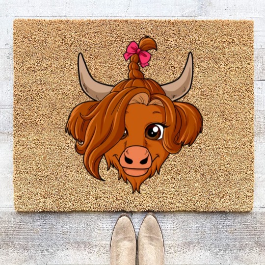 Scottish Highland Cow Cute Heifer Highland Cow Far Coir Doormats
