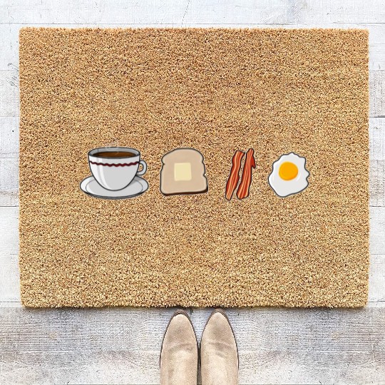 Breakfast Coffee Toast Bacon And Eggs Foodie Lover Coir Doormats