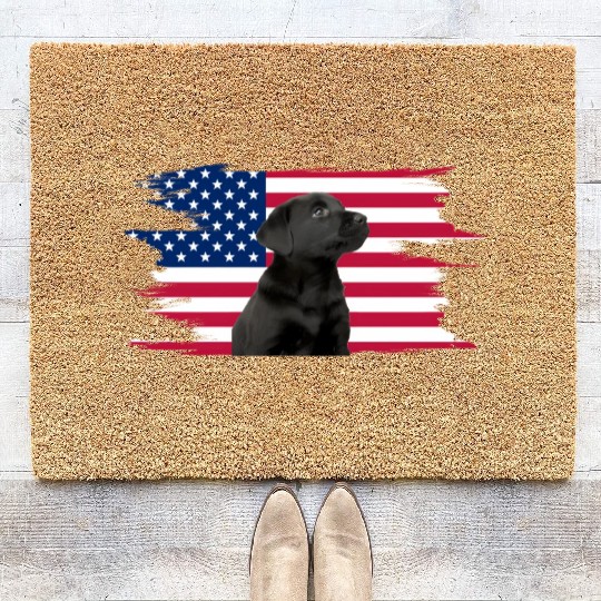 American Flag Dog Black Lab Puppy Coir Doormats