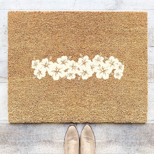 Surfer Style Floral Hibiscus Flower Row 1970S Coir Doormats